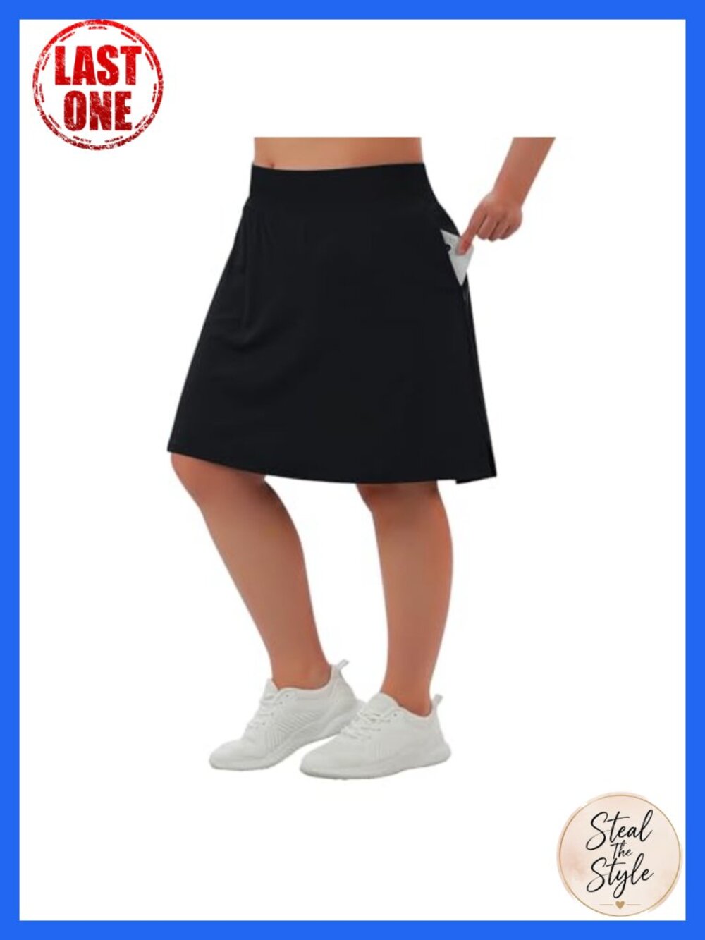 Plus Size Athletic Skort with Pockets Knee Length Modest Skirt Built-in Shorts